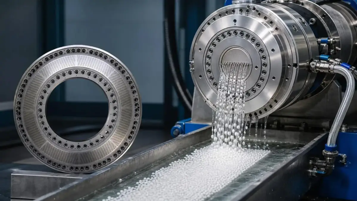 Custom die plate installed on a pelletizing line