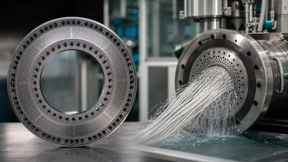 Underwater pelletizer die plate in a polymer pelletizing application