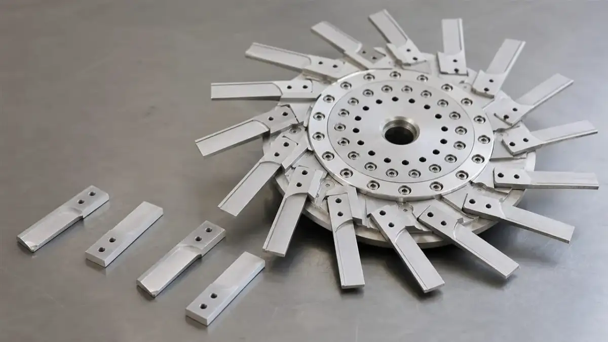 Worn pelletizer knife blade showing replacement signs
