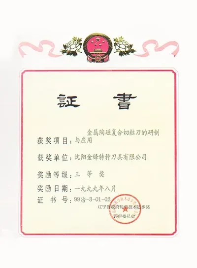 Science and technology progress award certificate