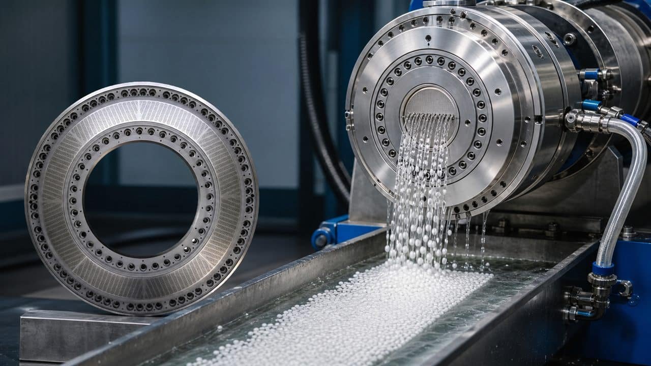 Custom die plate installed on a pelletizing line