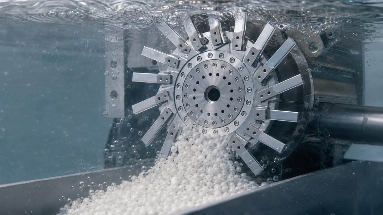 Stable underwater pelletizing operation with pelletizer knife